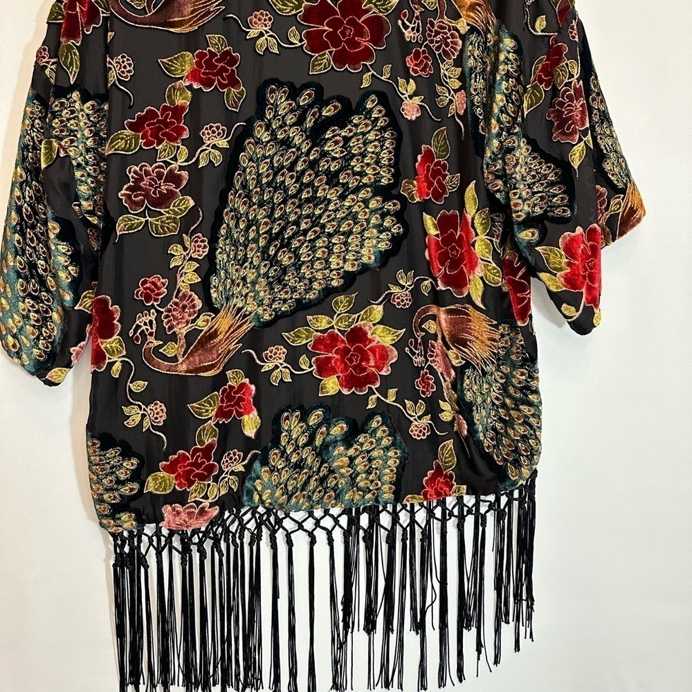 Xhilaration Womens Kimono Floral Peacock Burnout Velvet Petite XS/S TP/P Boho - Picture 4 of 14